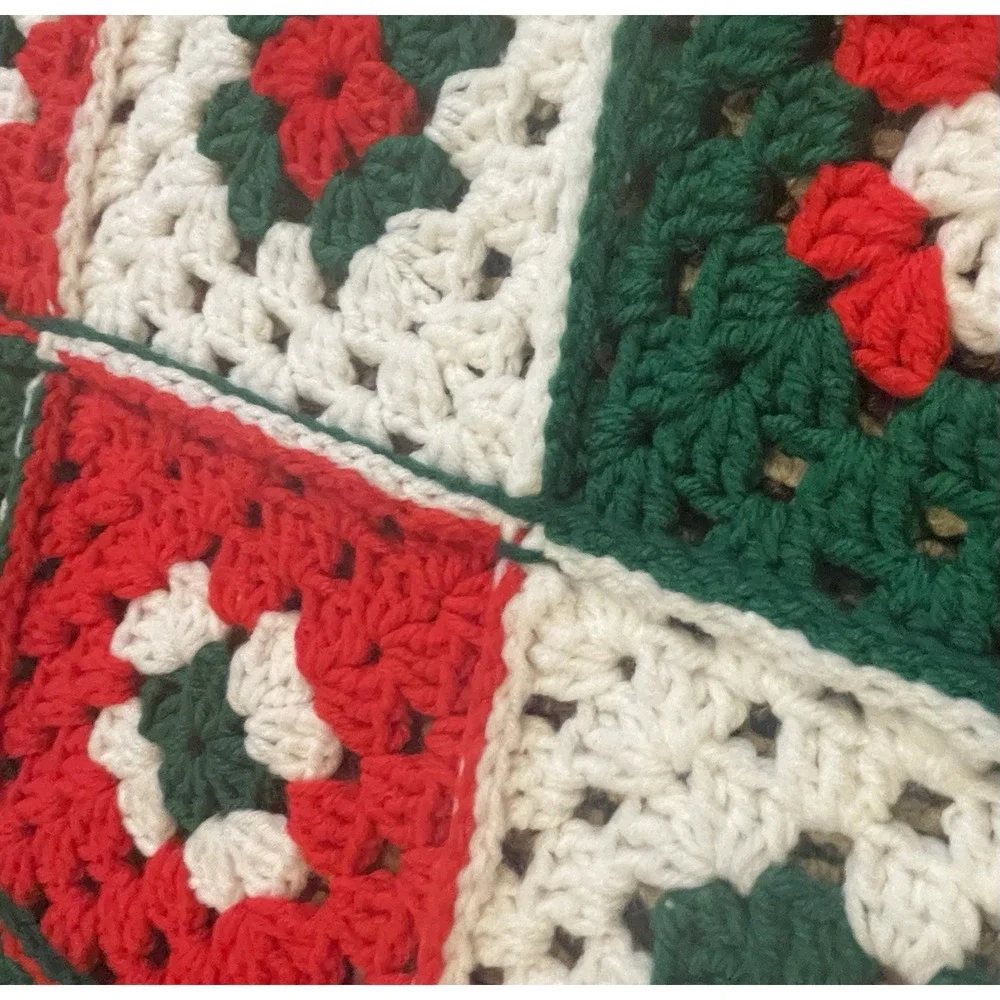 Handmade Crochet Christmas Afghan Throw Granny Square Blanket 35